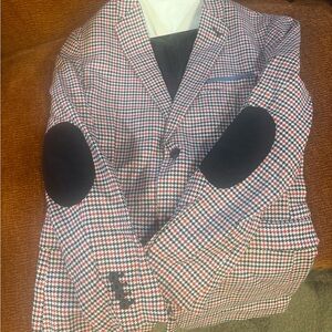 Zara Red and navy blue Houndstooth Blazer